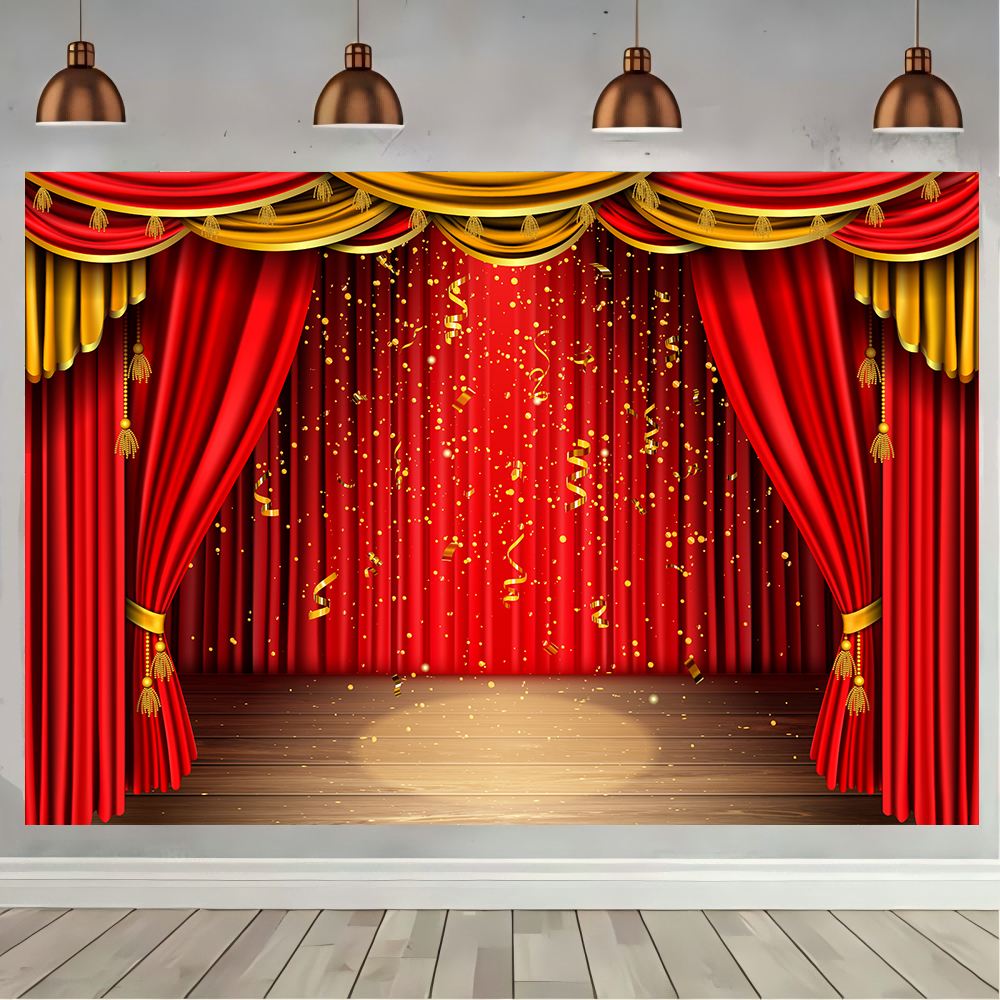 Photography Lighting Background - Red Theater Curtain Party Backdrop Stage