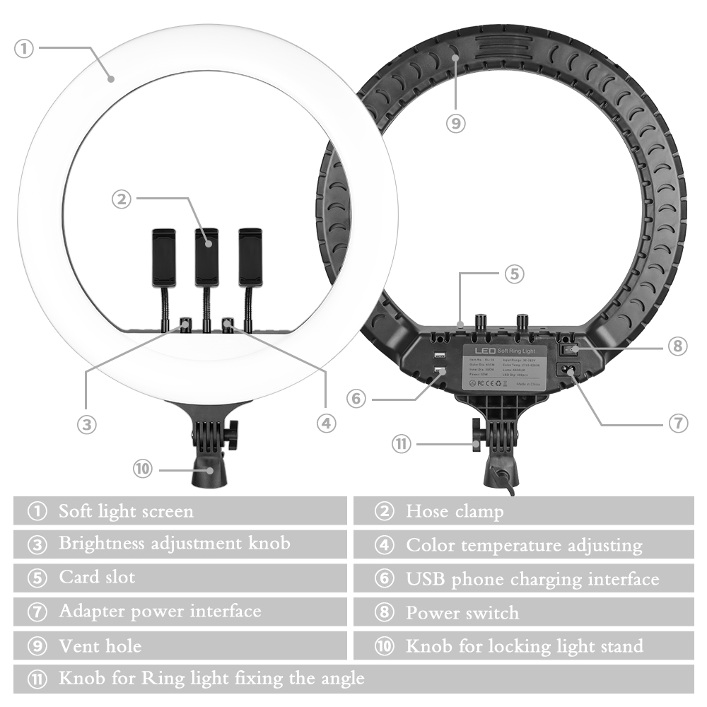 SH 18 Inch Knob Ring Light LED - Photography Lighting Overhead recensie en prijs